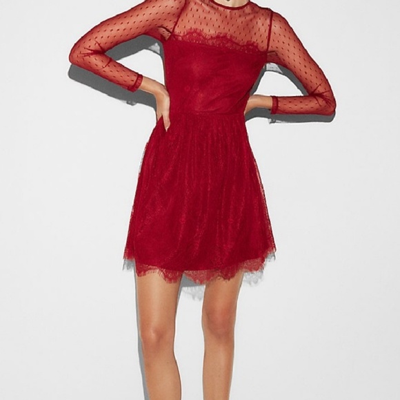 Express Dresses & Skirts - ⚡NWT⚡ Express Red Long Sleeve Lace Dress